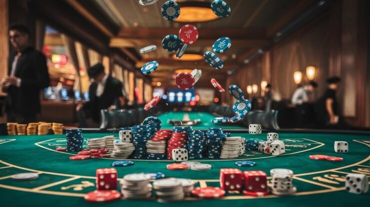 Live casino table with dealer and players